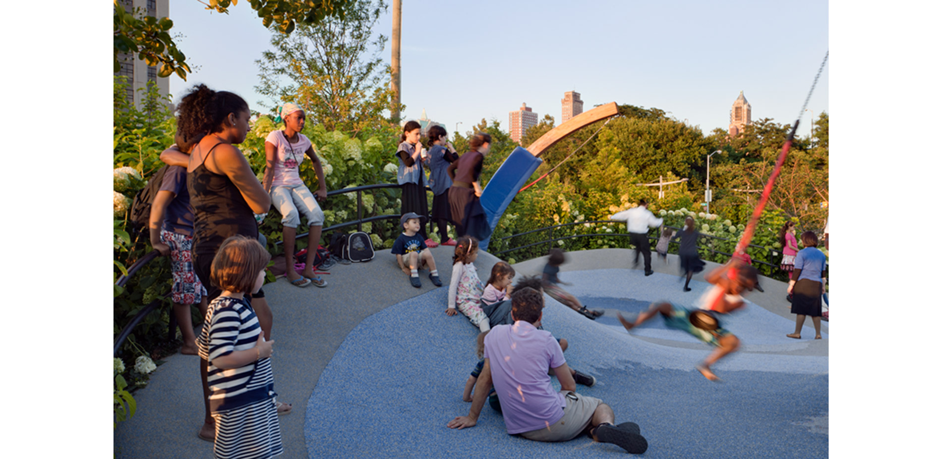 Simple, open-ended play structures in a dynamic landscape setting widen the appeal to older grade school children, who have outgrown other play areas …