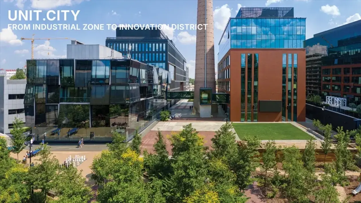 The transformation of an industrial area into an open urban campus integrating education, work, and public life.