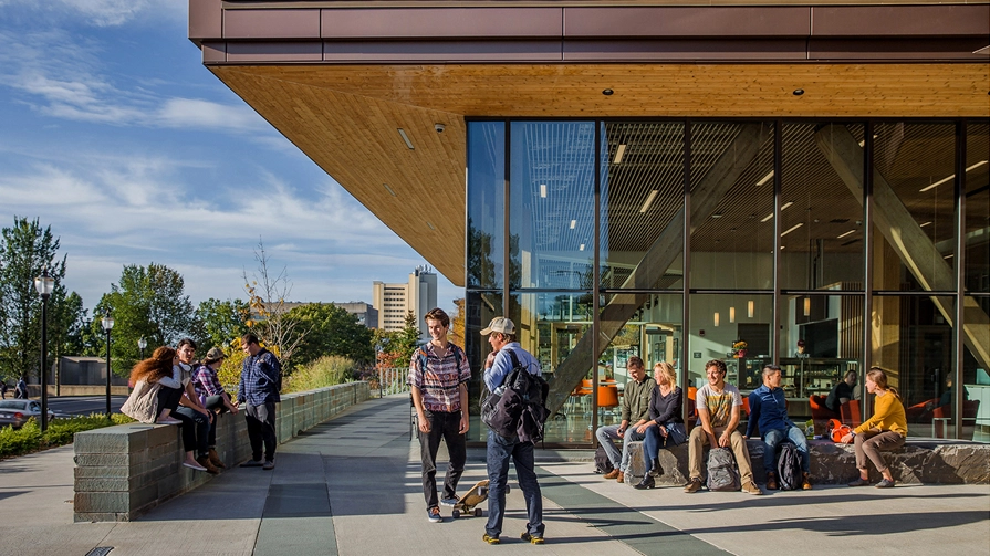 Students interacting on campus at UMass