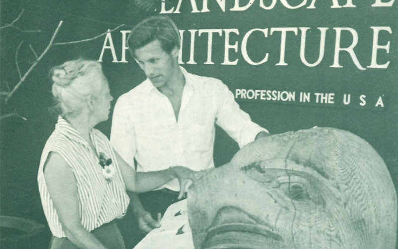 Jane Silverstein Ries, FASLA, of the Rocky Mountain Chapter ASLA, and Hendtrick Langerak of the Denver Art Museum assembling a display on landscape architecture at the Art Museum's Living Art Center in 1964.