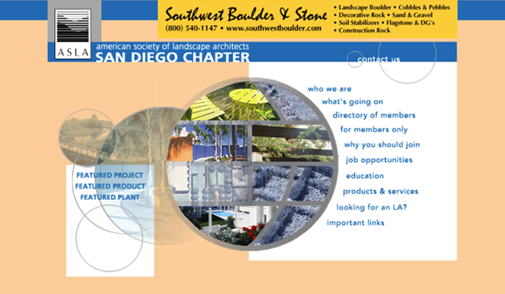 The homepage of the San Diego Chapter website in 2001
